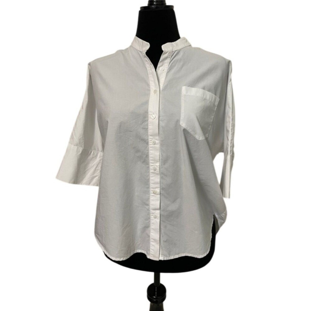 HD in Paris Anthropologie White Cotton Poplin Button Up Shirt Womens S Hi Lo